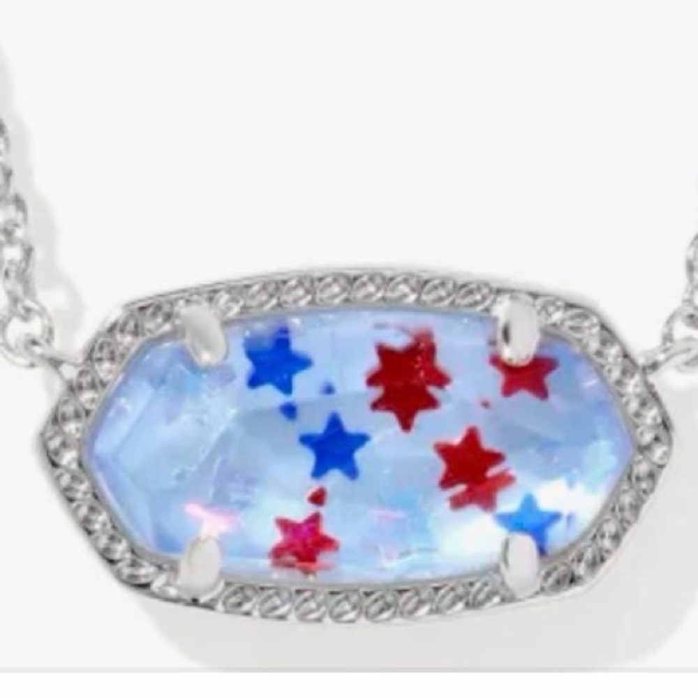 Kendra Scott Elisa Silver Short Pendant Red White & Blue Star NWT - Picture 3 of 9